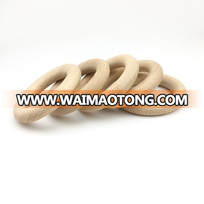 Custom Logo 70mm Natural Beech Wood Teething Ring DIY Wood Teether Toys for Baby