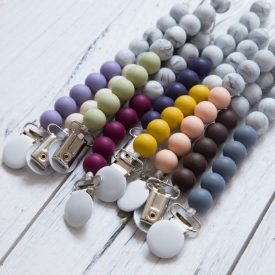 Newborn Baby Pacifier Silicone Marble Beads Pacifier Chain Molar Toy Anti-Drop Chain