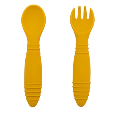 BPA Free Threaded Handle Baby Feeding Silicone Spoon and Fork Set