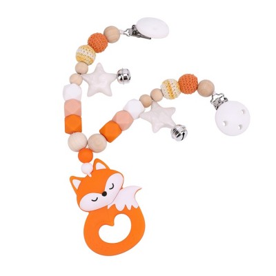 Safe Silicone Cartoon Animal Pendant Teether Crochet Wood Teething Beads Stroller Chain