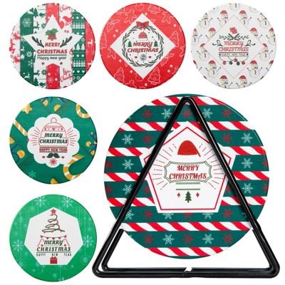 Customized Round Cork Absorbent Coaster Christmas Printing Set Of 6 Insulated Coasters