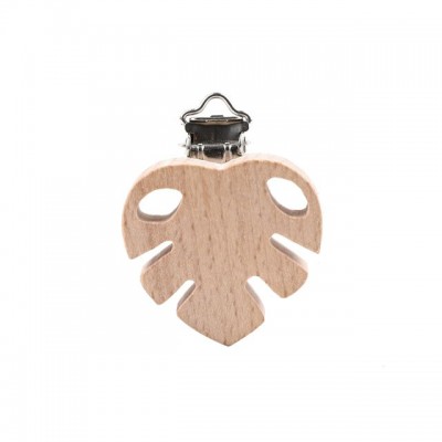 Engraved Wood Leaf  Baby Holder Monstera Wooden Pacifier Clip