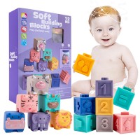 3D Touch Soft Baby Teether Sensory Chew Toy 12 Puzzle Building Blocks Toy Set