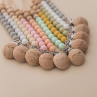 Eco-Friendly Baby Silicone Wooden Bead Dummy Pacifier Chain Love Mother Baby Pacifier Chain Prevention