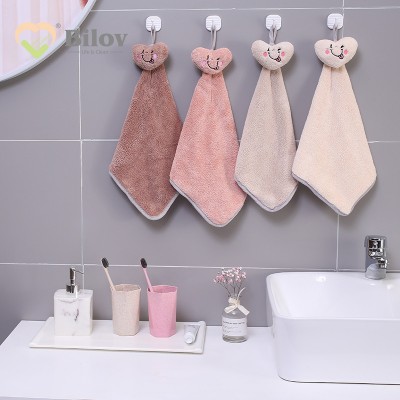 Absorbent Coral Velvet Hand Towel Wall-Mounted Kitchen Bathroom Rag Universal Double-Sided Hand Towel