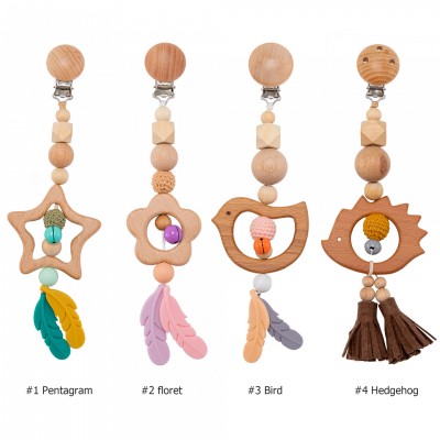 Wholesales Colored Bead Chain New Design Baby Wooden Toys Cute Animal Pram Stroller Chain