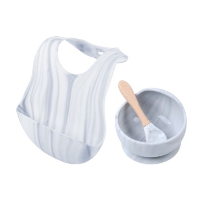 High Quality Baby Feeding Supplies Baby Bib Color Silicone Bowl Spoon Bib Three-Piece Set