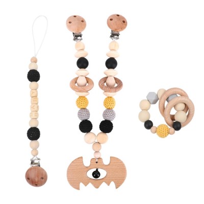 Gift Set Baby Wooden Stroller Animal Pendant Toy Silicone Molar Pacifier Chain Stroller Chain