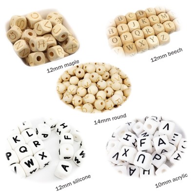 12mm 10mm Wooden Square Cube Alphabet Letters Beads for Personalized Baby Teether