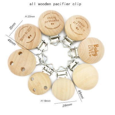 35mm Custom Design Natural Wooden Plain Round Baby Teething Wooden Pacifier Clip