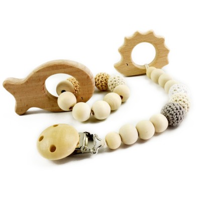 New Style Kids Gift Teething Crochet Beads Wooden Pacifier Clip Chain Baby Soothe Pacifier Chain