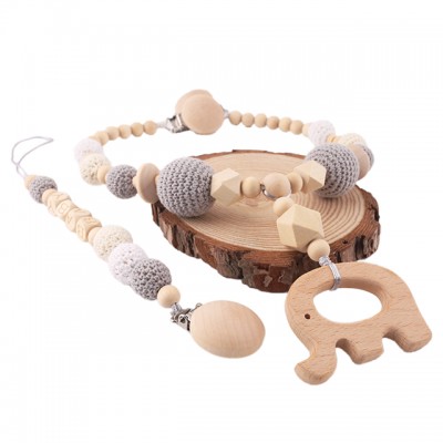 Wholesales Fashion Organic Crochet Wooden Infant Toys Stroller Pram Chain