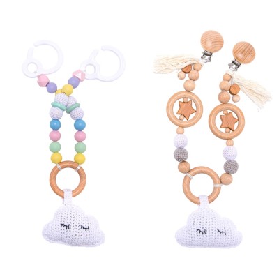 New Design Cartoon BPA Free grade Natural Beech Wood Baby Clouds Stroller Chain