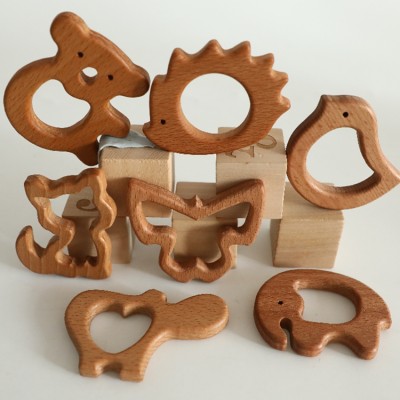 Organic Beech Wood Olive Oil Animal Shape Baby Wooden Teether