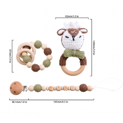 Wholesale Baby Care Bracelet Wooden Teether Molars Bracelet Rattle Pacifier Chain Three-Piece Toy