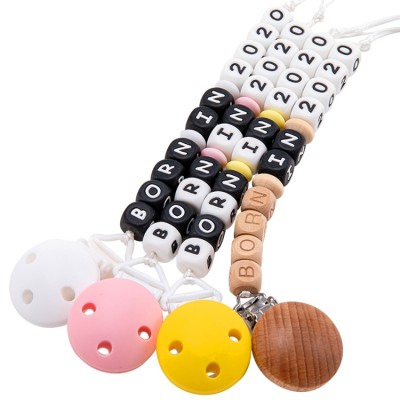 Silicone Baby Pacifier Clip Custom Letter Beads Commemorative Pacifier Chain Clip Baby Shower Gift