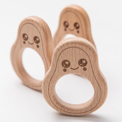 Natural Beech Wood Cute Shape Pendant Teeth Wooden Baby Teether Teether Toy