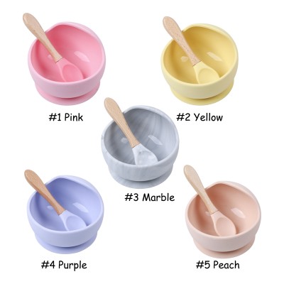 Food Grade Approved Non-slip Silicone Baby Suction Feeding Bowl with Spoon Set