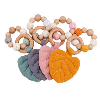 Baby Teeth Care Bracelet Leaf Bracelet Crochet Wood Ring Wood Bead Teether